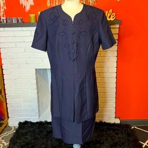 Vintage 1990s Studio I Navy Blue Mock Two-Piece Suit Dress